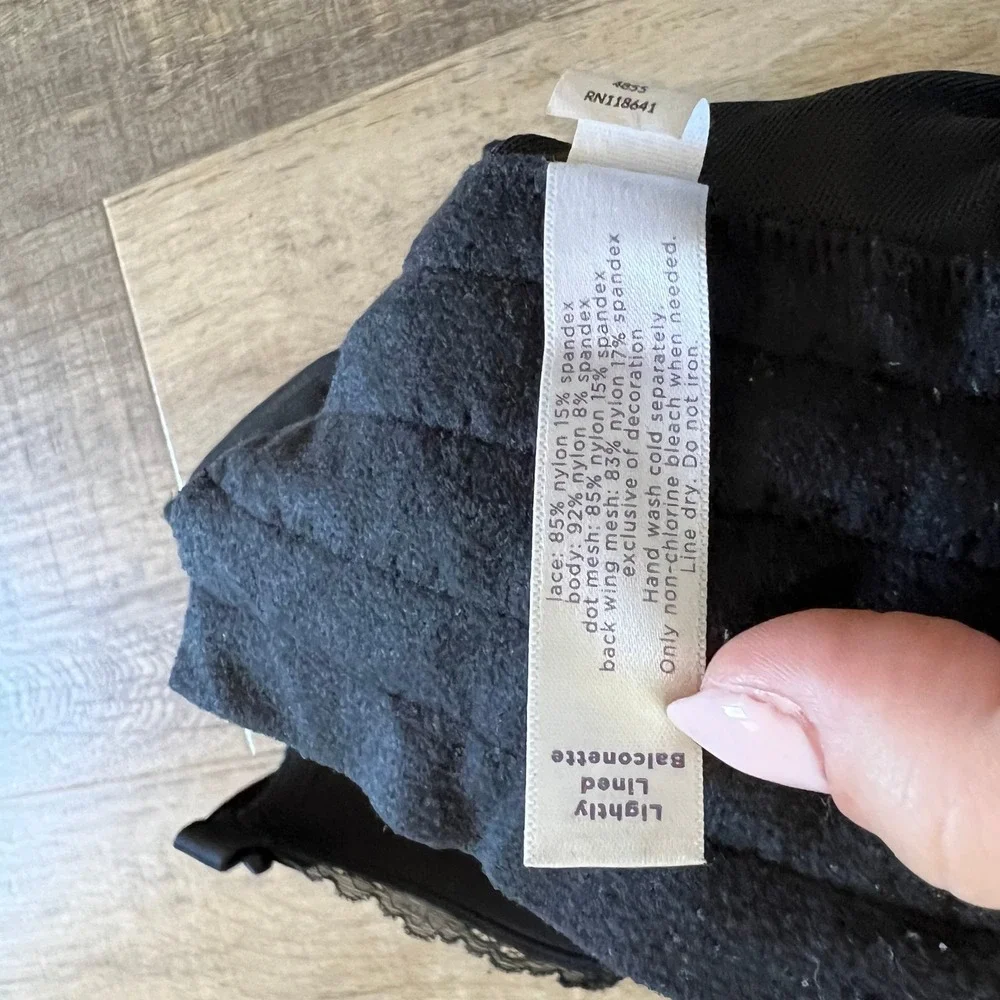 Cacique Blue Black Floral Lace Lightly Lined Balconette Bra 42C Underwire 5247